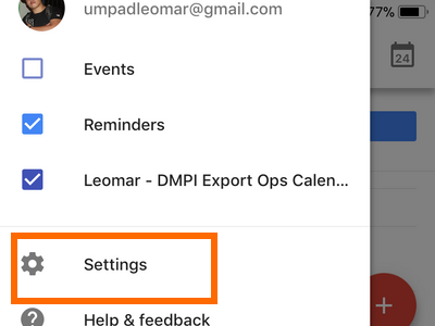 iPhone Google Calendar Scroll Down to Settings