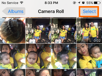 iPhone Photo album Select button