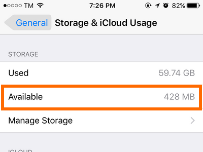 iPhone Settings Available Storage