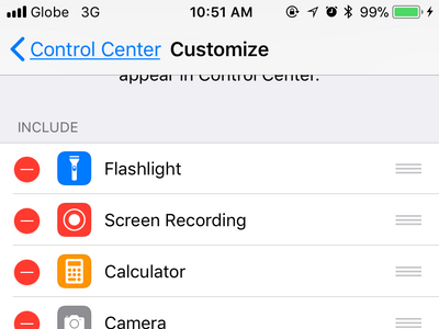 iPhone Settings Control Center Customize Page