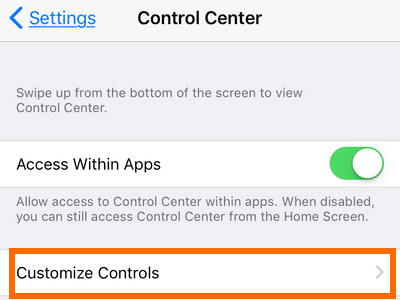 iPhone Settings Customie Control Center