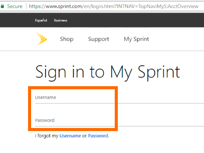 my Sprint Login Page