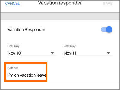 Gmail App Menu Settings Gmail Account Vacation Responder Subject