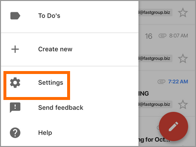 Gmail App Menu Settings