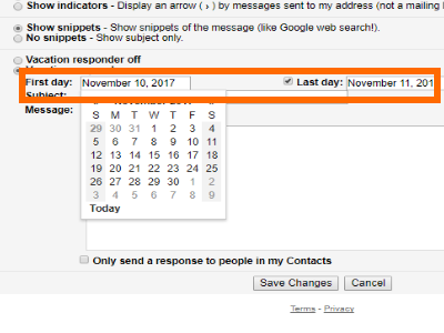 Gmail Settings Vacation Responder Select Start and End Date