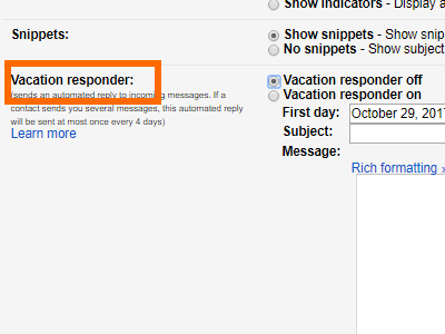 Gmail Settings Vacation Responder