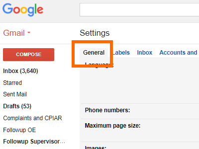 Gmail Web SEttings General