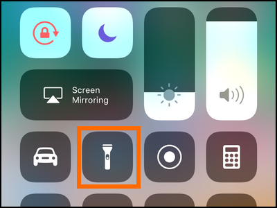 iPhone Control Center flashlight