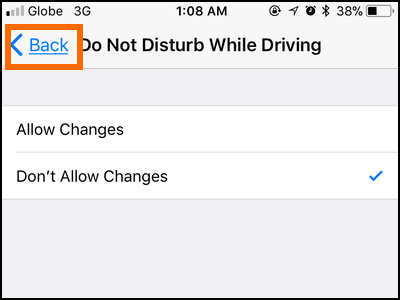iPhone DND Back Button