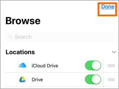 iPhone File Apps Locations Edit Choose App Done Button