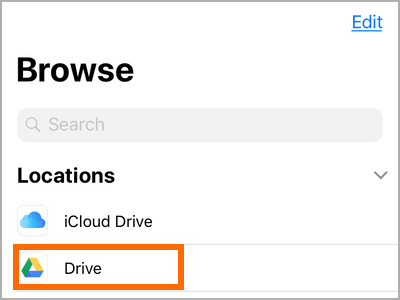 iPhone File Apps Locations Google Drive
