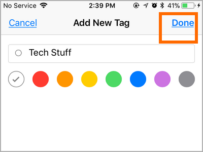 iPhone Files Choose New Tag Name - DOne
