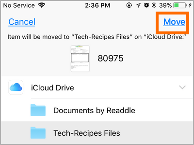 iPhone Files Select button Choose File Selecct Folder Move