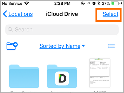 iPhone Files Select button