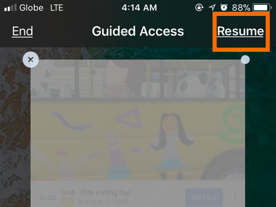 iPhone Guided Access Resume Button