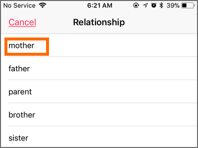 iPhone Health App Medical ID Add Emergency contacts Choose Relationship