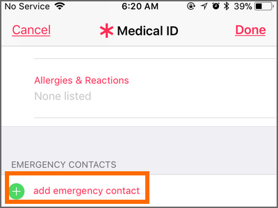 iPhone Health App Medical ID Add Emergency contacts