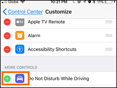 iPhone Settings Control Center Do Not Disturb While Driving