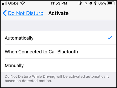 iPhone Settings Do Not Disturb Activate Choose Type