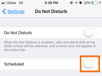 iPhone Settings Do Not Disturb Scheduled