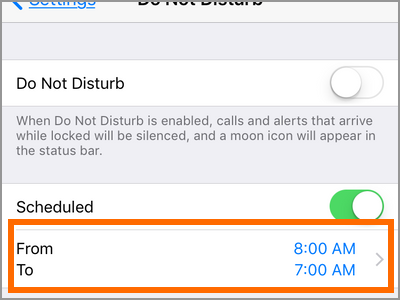 iPhone Settings Do Not Disturb Start and End