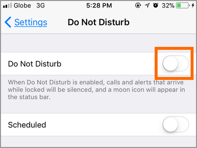 iPhone Settings Do Not Disturb Switch