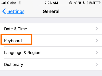 iPhone Settings General Keyboard