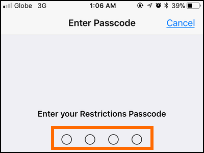 iPhone Settings General Restrictions Passcode