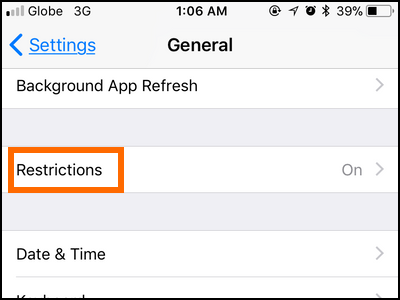 iPhone Settings General Restrictions