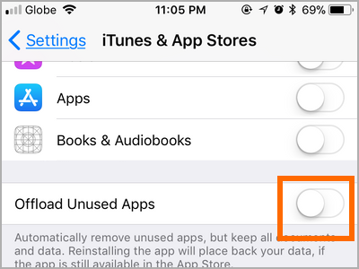 iPhone Settings iTunes and App Store Offload Unused Apps
