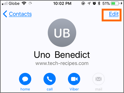 iPhone home Phone Contacts Choose Contact Edit Button