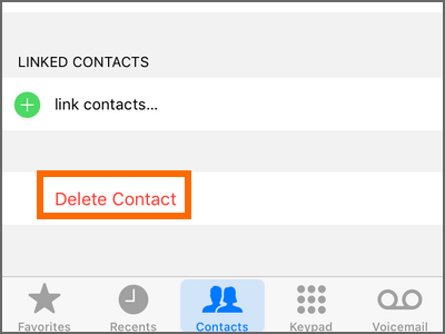 iPhone home Phone Contacts Choose Contact Edit Delete Contact Button