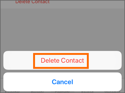 iPhone home Phone Contacts Choose Contact Edit Delete Contact Confirm