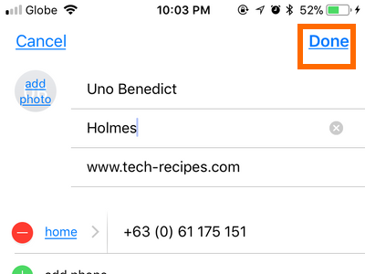 iPhone home Phone Contacts Choose Contact Edit Details DONE