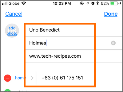 iPhone home Phone Contacts Choose Contact Edit Details