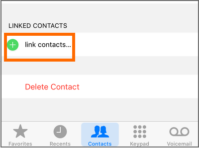 iPhone home Phone Contacts Choose Contact Edit Link Contacts