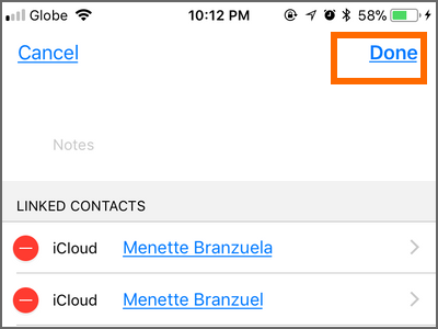 iPhone home Phone Contacts Choose Contact Select contacts Linked DONE