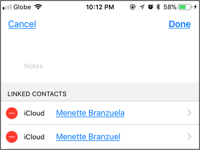 iPhone home Phone Contacts Choose Contact Select contacts Linked