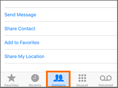 iPhone home Phone Contacts