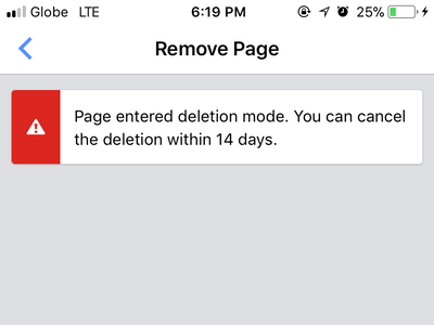 Facebook ManagerPage Settings Delete Page Confirmed
