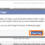 Facebook Page Settings General Remove Page Confirm Delete Page