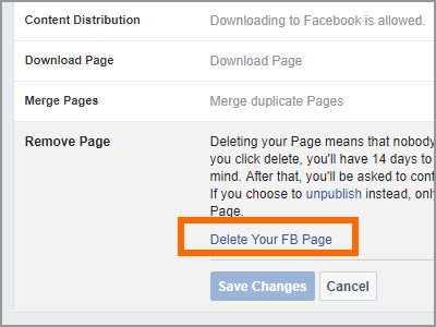 Facebook Page Settings General Remove Page Confirm