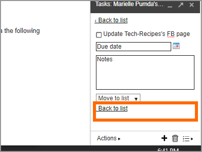 Gmail Menu Google Task Details Back to Lists