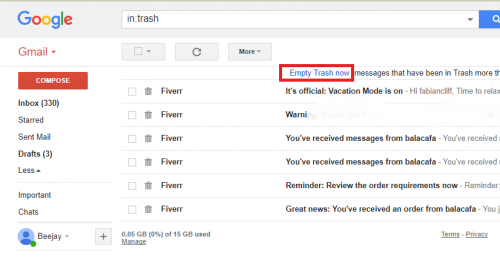 empty gmail trash