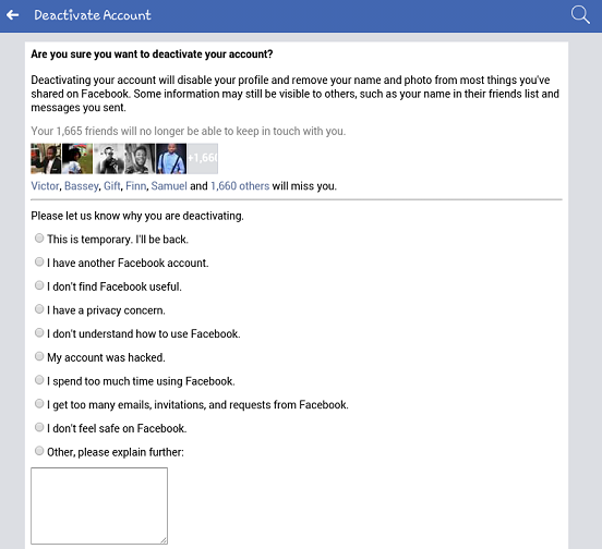 deactivate facebook account