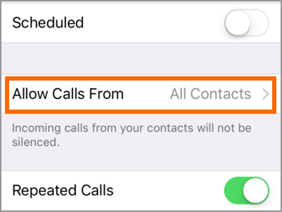 Settings Do not Disturb Allow Calls From