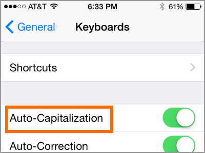 iPhone Settings Auto Capitalization