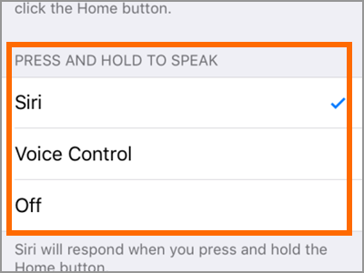 iPhone Settings General Accessibility Home button Press and Hold to Speak