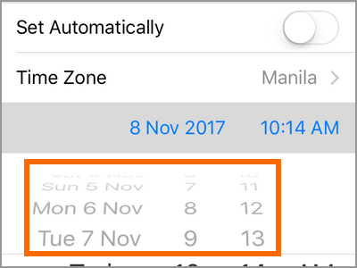 iPhone Settings General Date and Time Set Time Automatically OFF Choose time