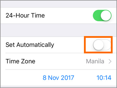 iPhone Settings General Date and Time Set Time Automatically OFF